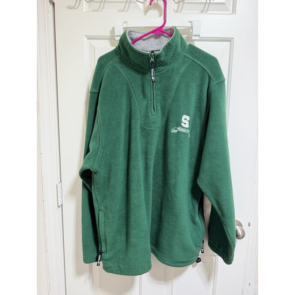 VTG Starter 90 Y2K Michigan State Spartans Mens 1/4 Zip Fleece Pullover Green XL